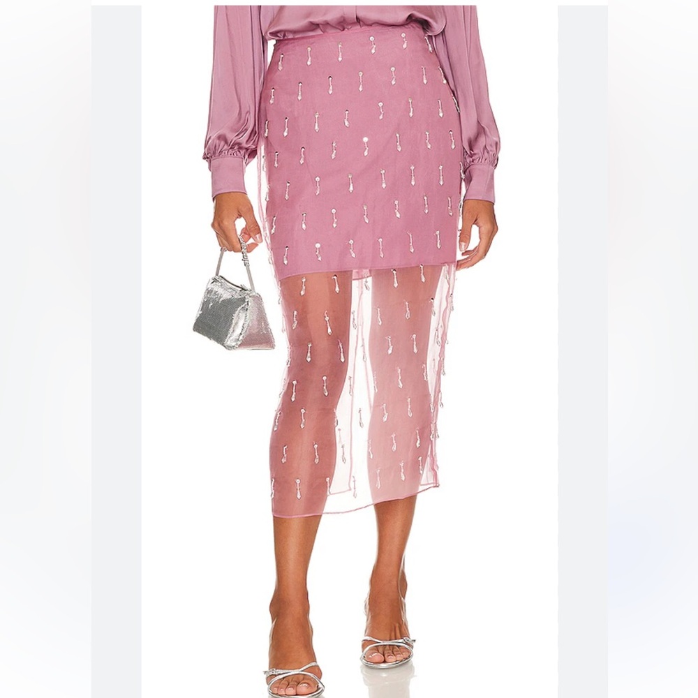cinq a sept Pink Embellished Midi Skirt